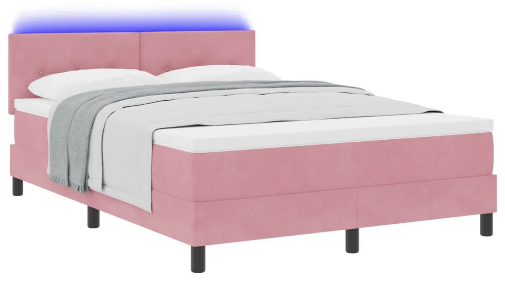 Boxspringágy Mattal és LED világítással Rózsaszín 140x200 cm Bársonyos