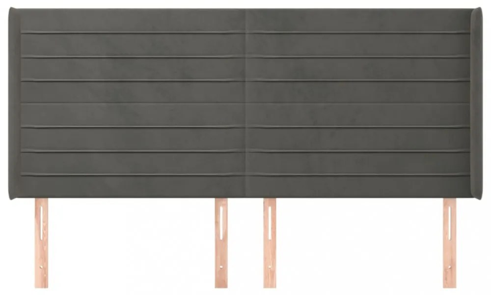 sötétszürke bársony fejtámla szárnyakkal 203x16x118/128 cm