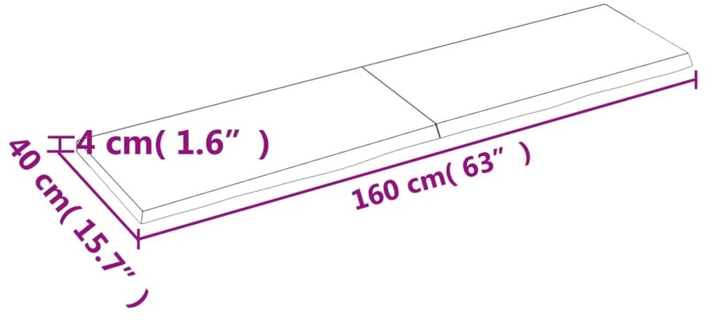 sötétbarna kezelt tömör tölgyfa asztallap 160x40x(2-4) cm