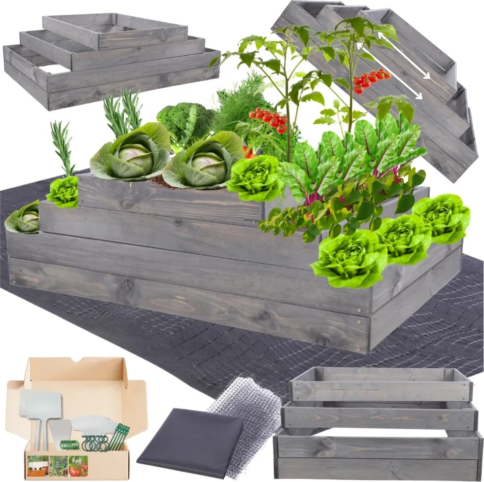 Lépcsőzetes láda állítható impregnált zöldséges magasított 36x120x80