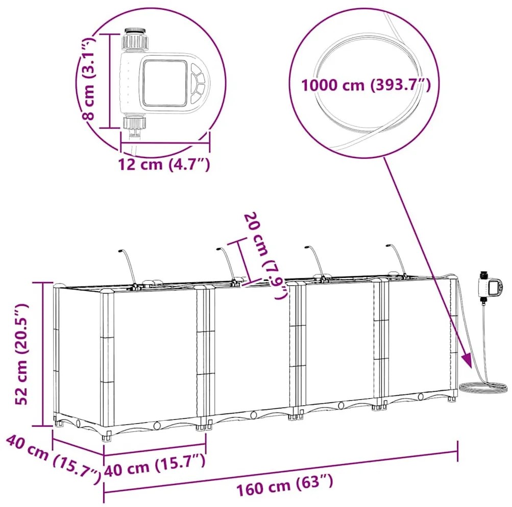 Kerti ültetők Barna 160 x 40 x 52 cm Acél