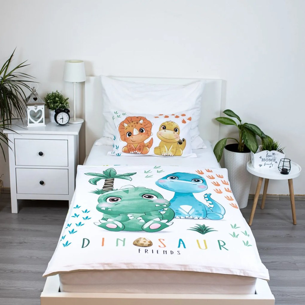 Pamut ágynemű kiságyba DINO BABIES fehér Ágyneműhuzat mérete: 40 x 60 cm | 100 x 135 cm