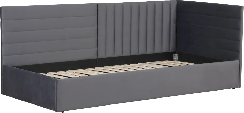 Ágy ágyráccsal, 90x200, szürke Velvet szövet, MEVIA