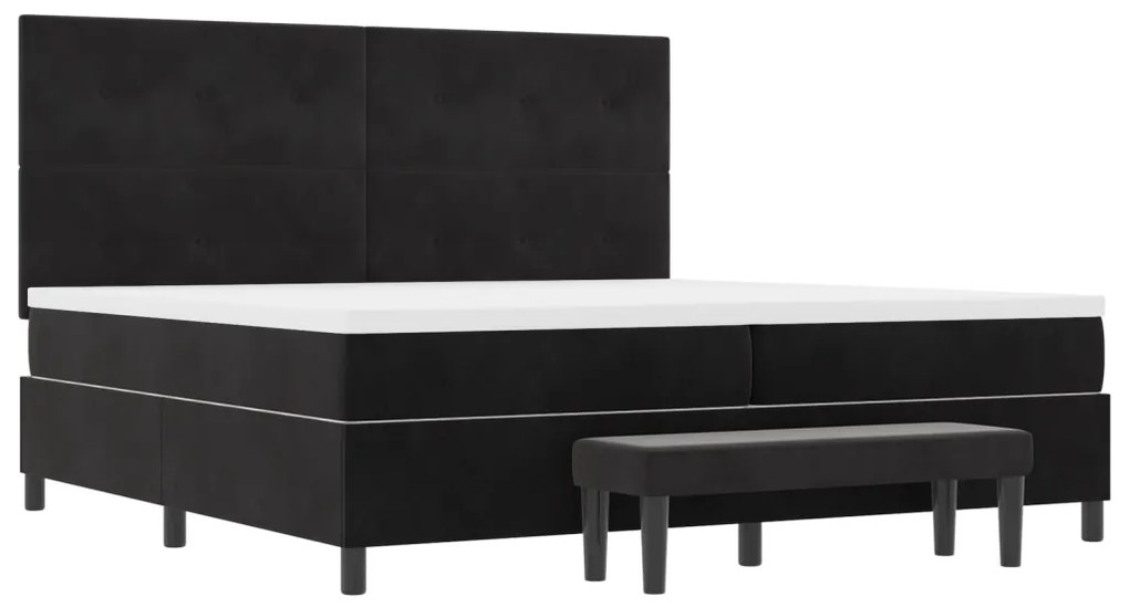 Box spring ágy matraccal és paddal, fekete, 200x200 cm, bársony