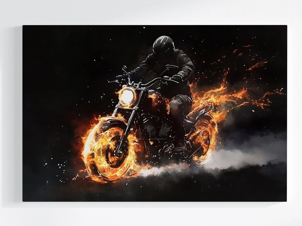 Vászonkép Canvas Motorkerékpár Tűz Motor Biker Lángok Vezetés 60x40