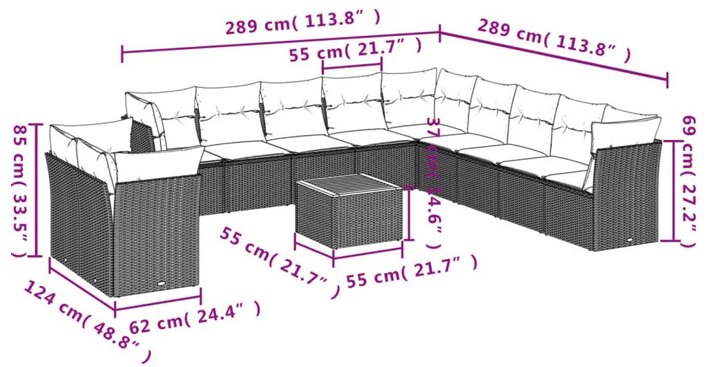 12 részes szürke polyrattan kerti ülőgarnitúra párnákkal