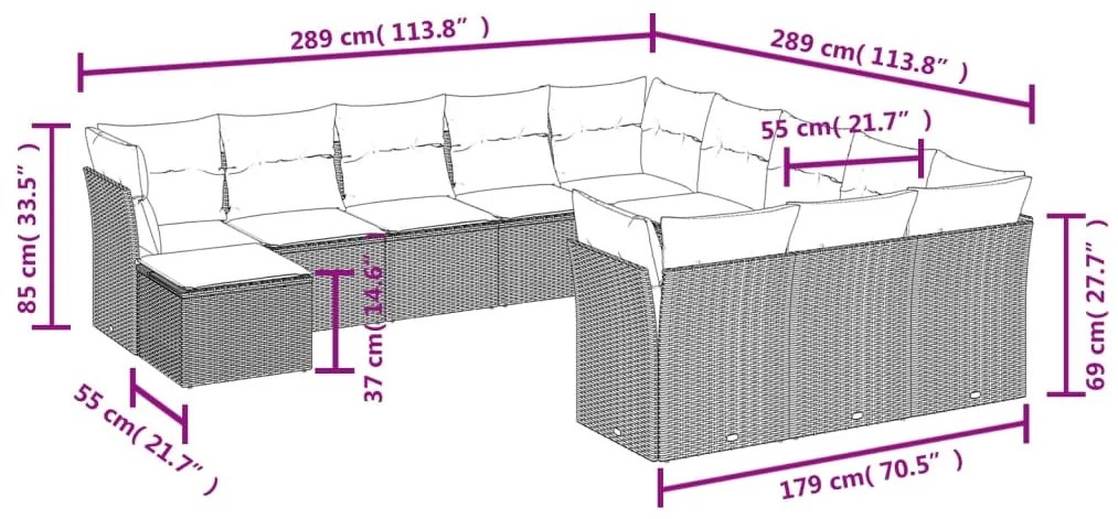 12 részes barna polyrattan kerti ülőgarnitúra párnákkal