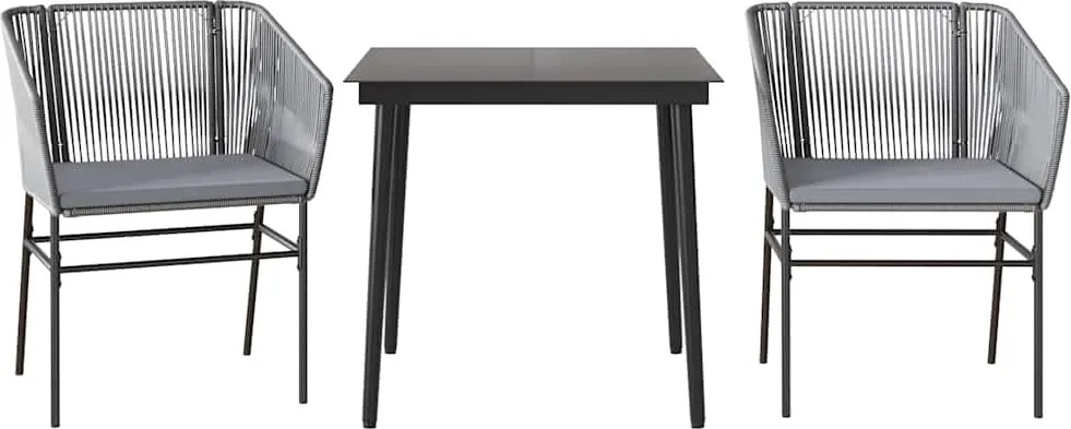 vidaXL 3 részes szürke polyrattan üveg kerti étkezőgarnitúra párnával
