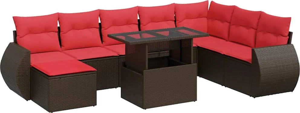 vidaXL 9 részes barna polyrattan akácfa kerti ülőgarnitúra párnákkal