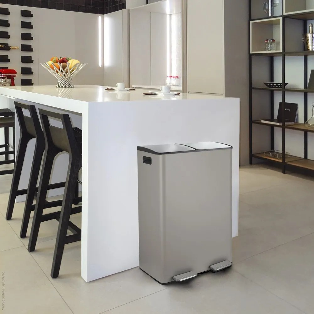 Szürkésbarna acél szelektív pedálos szemetes 2x30 l Aliya – Spirella