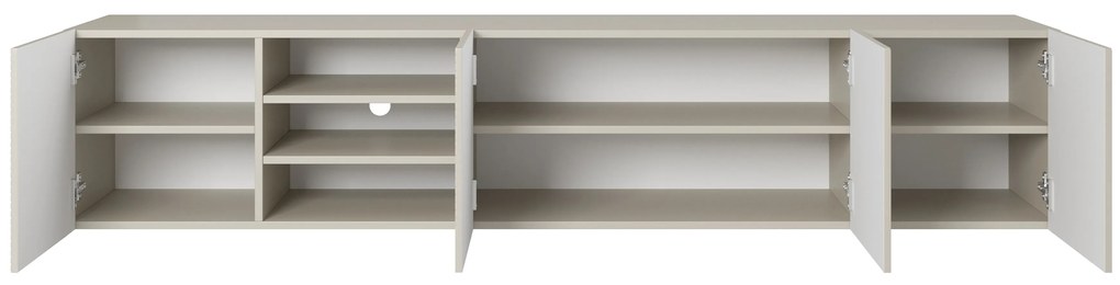 Asha fali RTV szekrény 200 cm - kasmír, bordázott előlap és nyitott polc