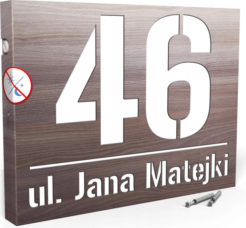 Megvilágított Házszám Címtábla Szám 40x30 cm Sötét Fa