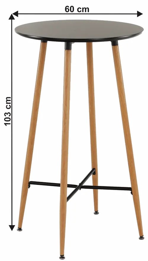 Bárasztal, fekete/tölgy, átmérő 60 cm, IMAM