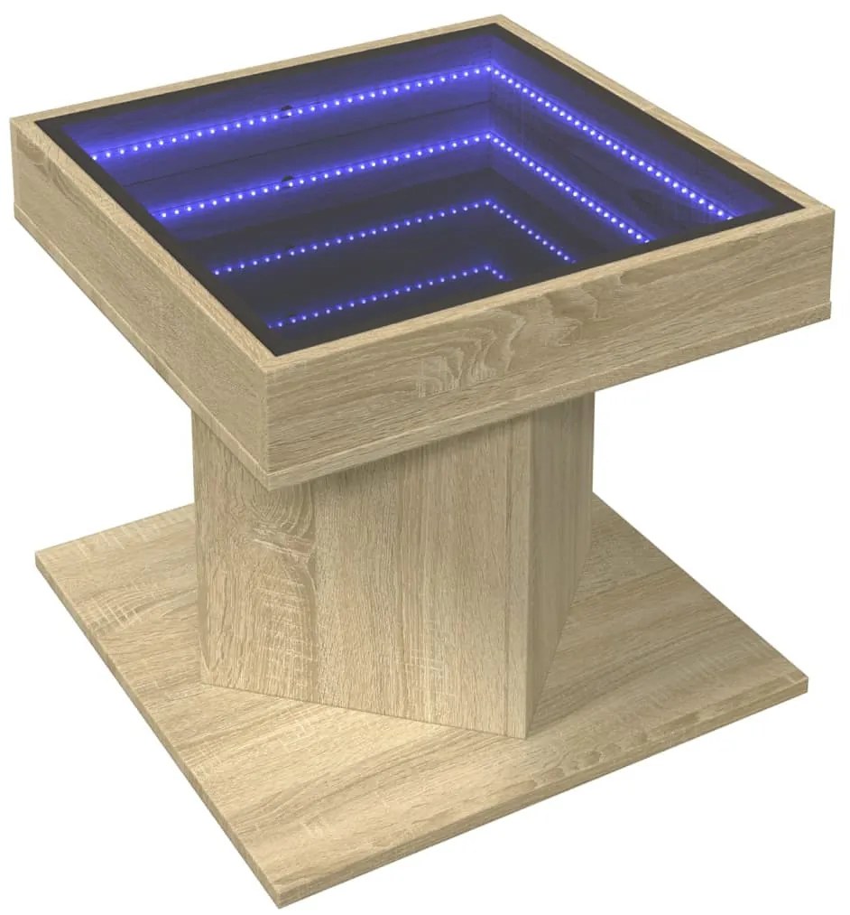 Sonoma tölgy szerelt fa dohányzóasztal LED-del 50 x 50 x 45 cm