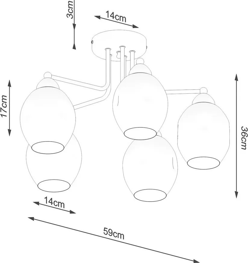 Fekete mennyezeti lámpa üveg búrával 59x59 cm Garten – Sollux