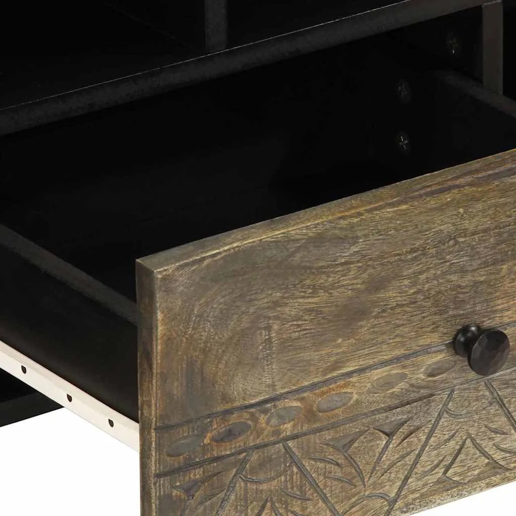 fekete tömör mangófa TV-szekrény 100 x 33 x 46 cm