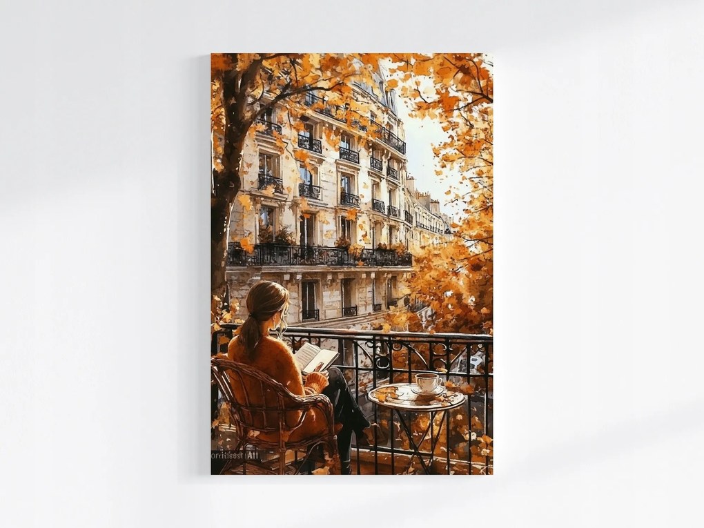 Vászonkép Canvas Ősz Párizs Város Erkély Terasz Kávé Pihenés 40x60