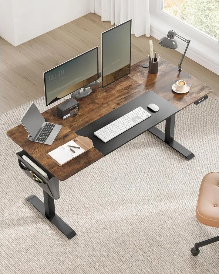 Állítható Magasságú Íróasztal, 70 x 160 x (72-120) cm, vintage barna-fekete