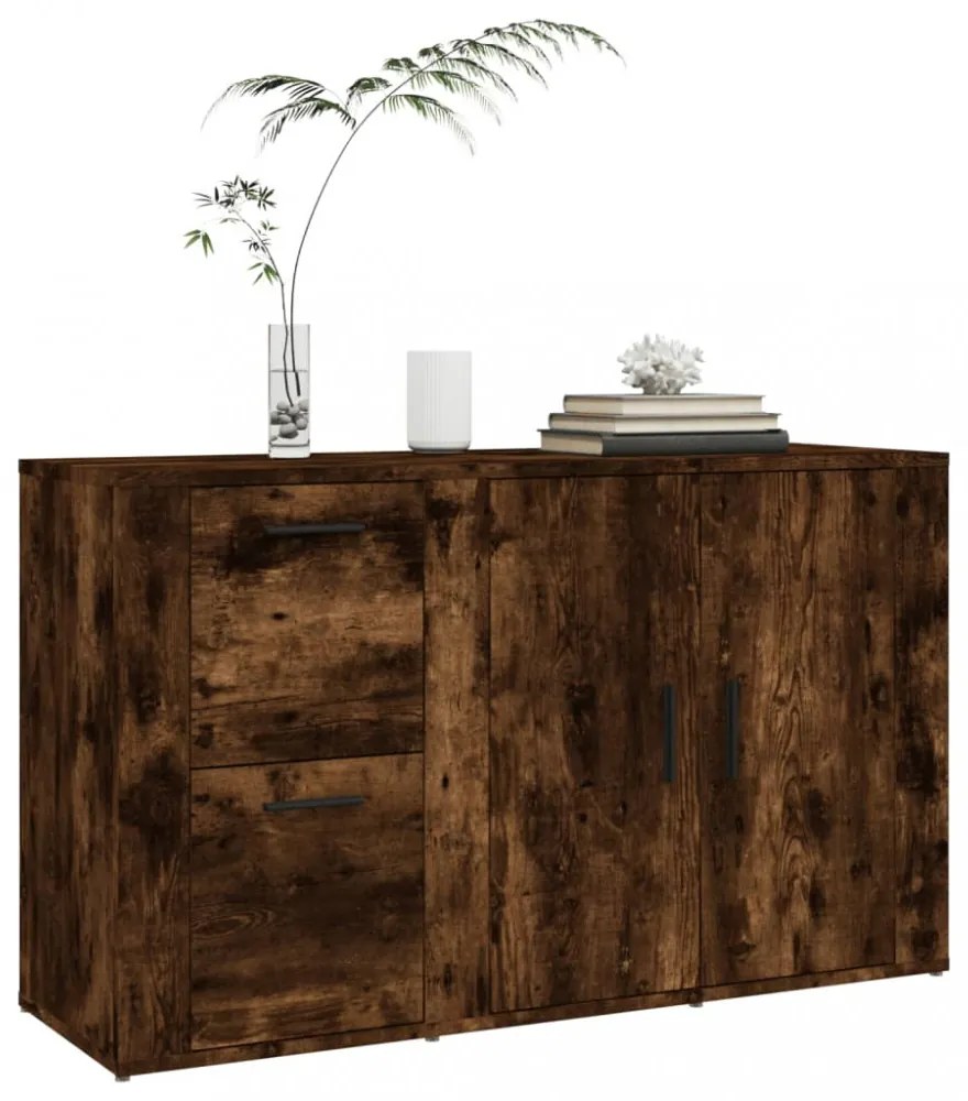 füstös tölgy színű szerelt fa tálalószekrény 100x33x59,5 cm