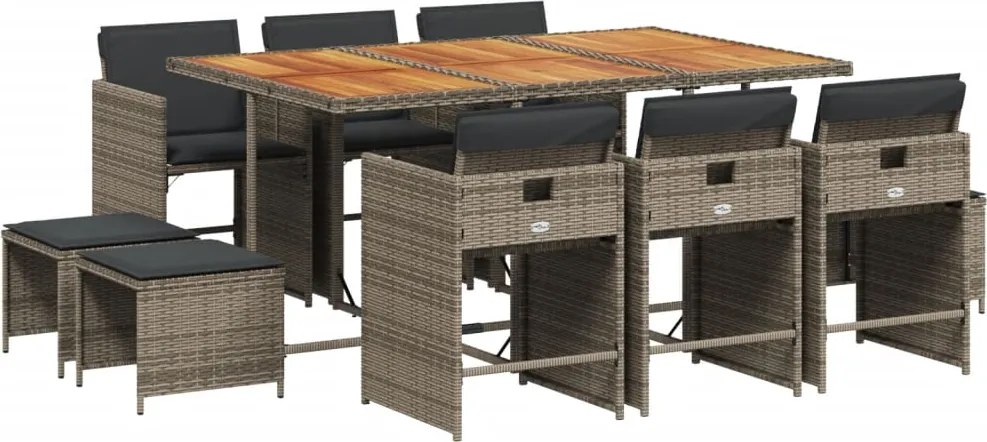 vidaXL 11 részes szürke polyrattan kerti ülőgarnitúra párnákkal