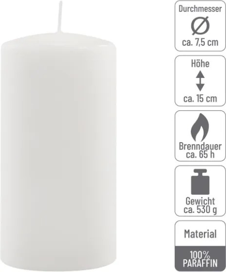 Paraffin gyertya 15 cm 65 óra égési idő 6 db fehér