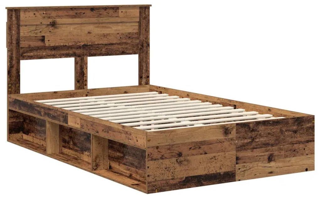 vidaXL Ágykeret matracmal fiókkal Öreg fa 135 x 190 cm Tömör fenyőfa