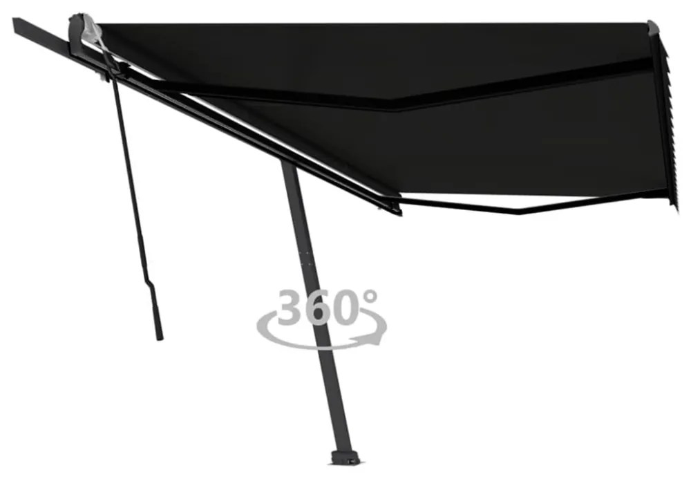 antracitszürke kézzel kihúzható póznás napellenző 500 x 300 cm