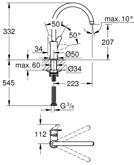 GROHE 31554001 - START CURVE mosogató csaptelep, fényes króm