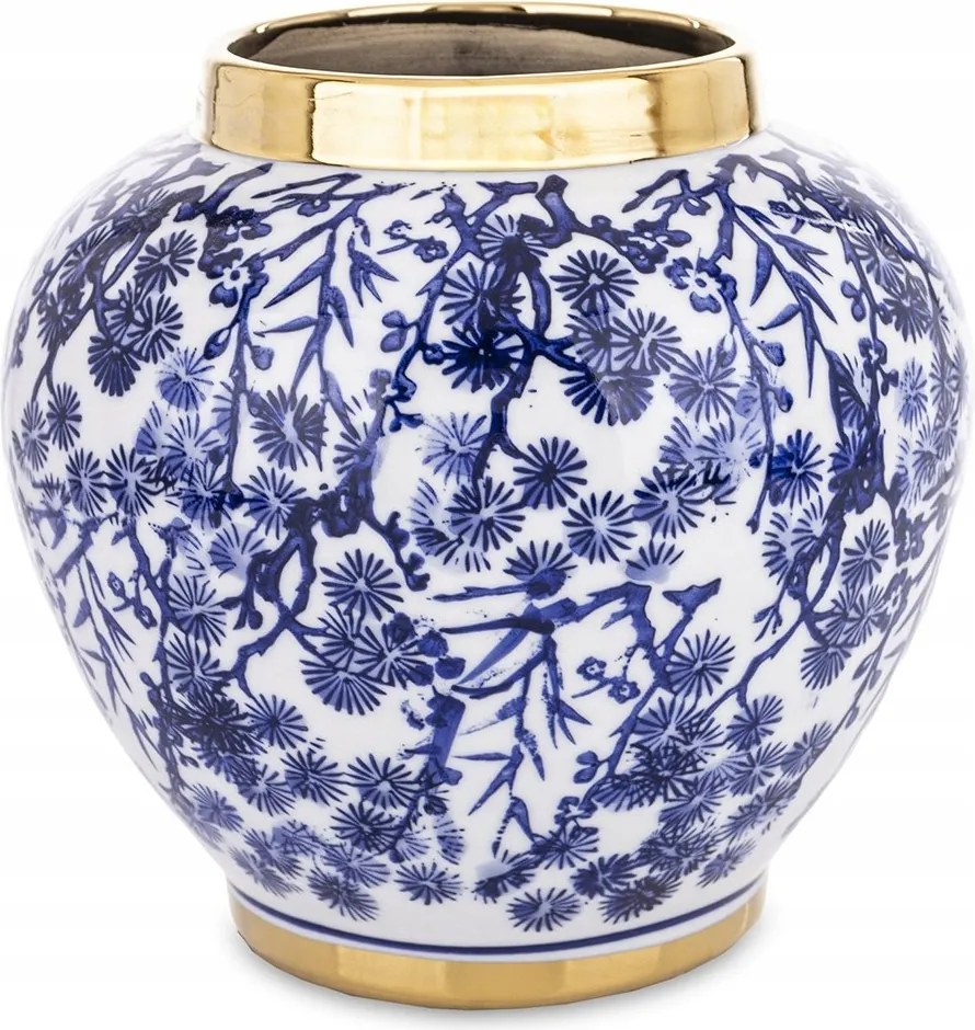 Kerámia Váza Kék Arany 18x19cm Virágok Glamour Hampton Fehér 20