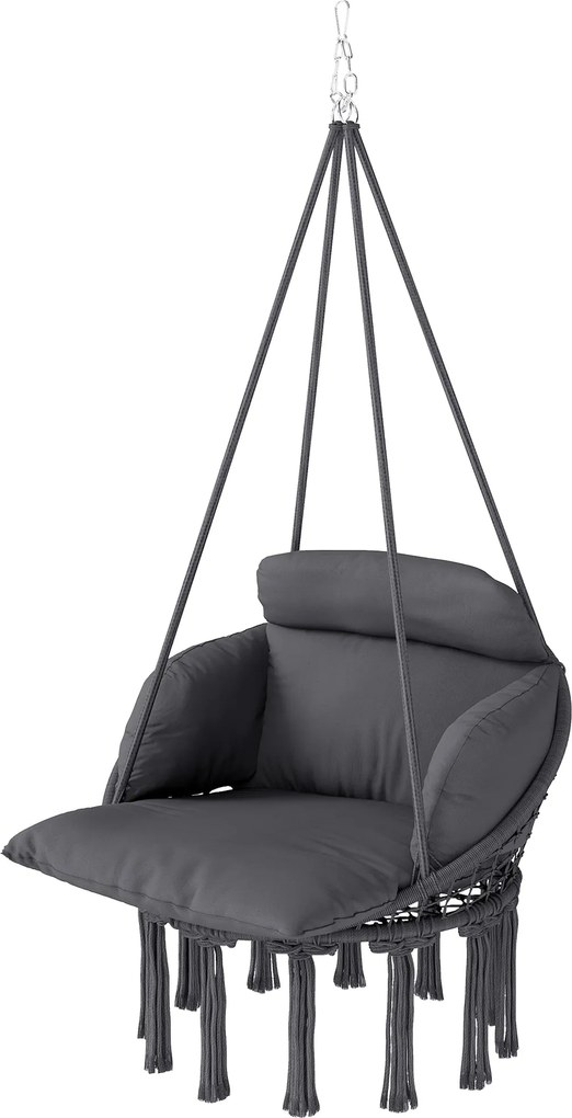 Outsunny rojtos függőszék nagyméretű párnával, felfüggesztőkészlettel, acél váz, sűrű szövés, sötétszürke | Aosom