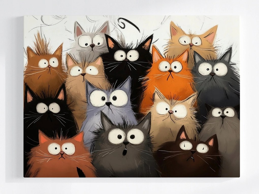Canvas Vászonkép Őrült Vicces Rémült Macskák Rajzfilm 80x60