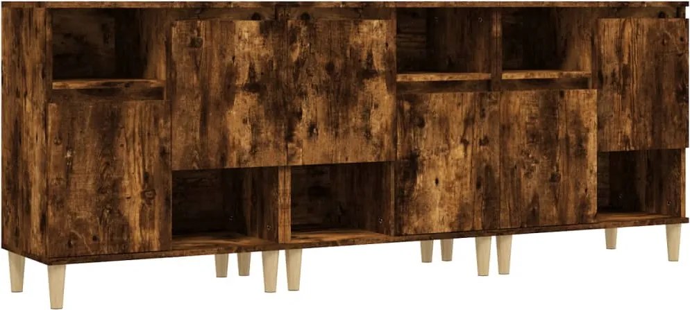 vidaXL 3 db füstös tölgy színű szerelt fa tálalószekrény 60x35x70 cm