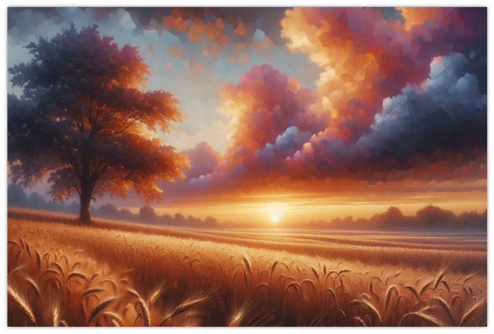 Kép – Naplemente a mezőn (90x60 cm)
