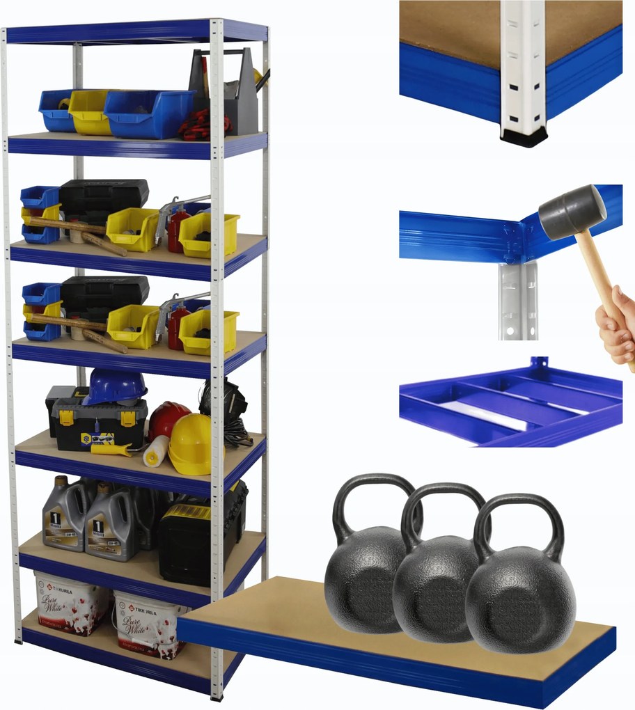 Tárolószekrény fém állvány Helios 270x90x45cm 7Px350kg Tömör Magas