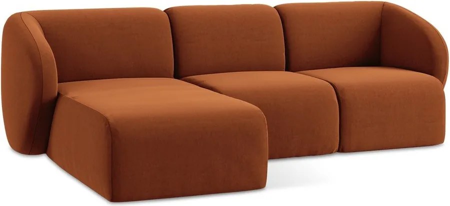 Terrakotta színű bársony sarokkanapé (bal oldali-heverő résszel) Lani – Makamii