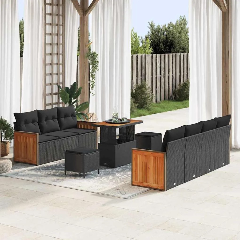 Kerti Kanapé Szett 10 pcs Fekete 90 x 55 x 71 cm polirattan