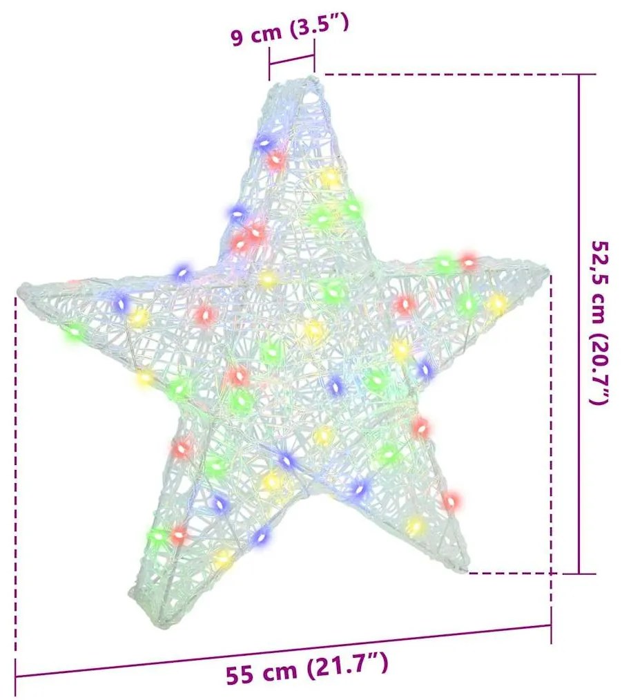 3D Csillag 50 LED-del Sokszínű 55 x 53.5 x 10 cm Akril