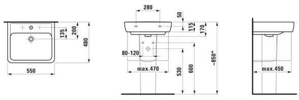 LAUFEN H8189510001041 - PRO 55x48 cm kerámia mosdó, asztalra/fali, fehér