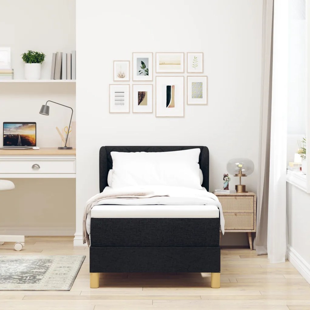 Boxspring Ágy Mattal Fekete 80x200 cm Textil
