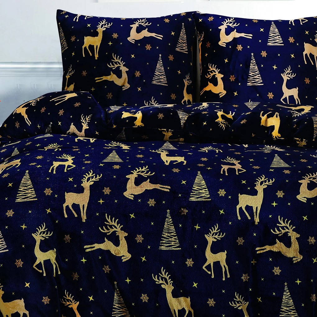 GOLDEN DEER sötétkék mikroplüss ágyneműhuzat Ágyneműhuzat mérete: 2 db 70 x 90 cm | 200 x 220 cm
