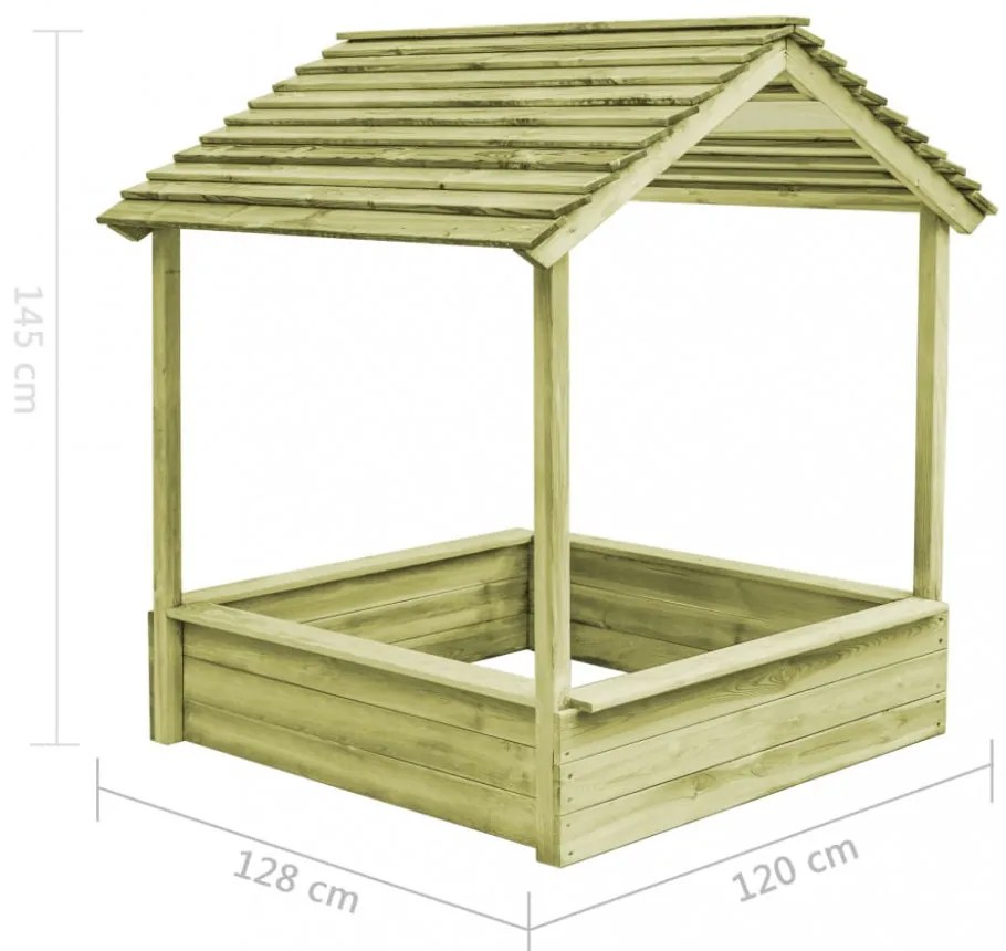 vidaXL kültéri fenyőfa játszóház homokozóval 128 x 120 x 145 cm