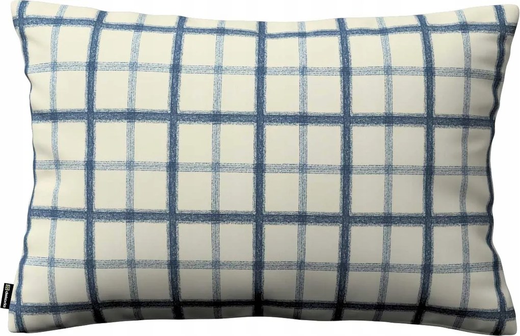 Párnahuzat 47x28 kék kockás ekrü háttér