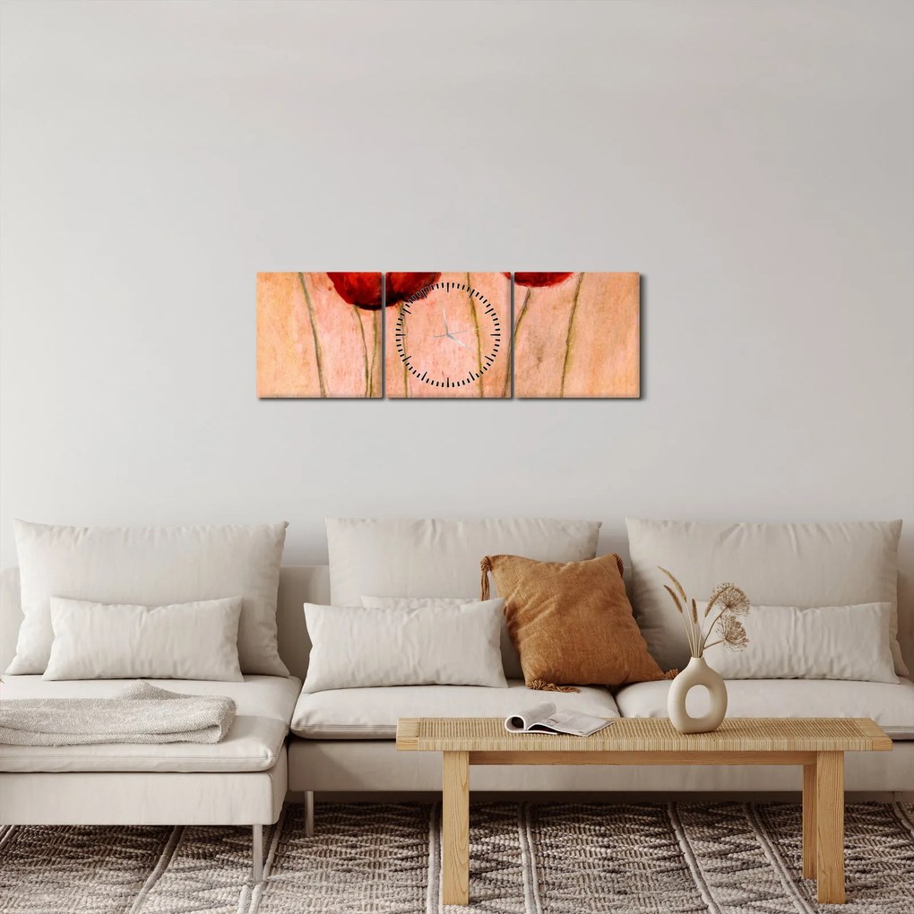 Kép - piros tulipán (órával) (90x30 cm)