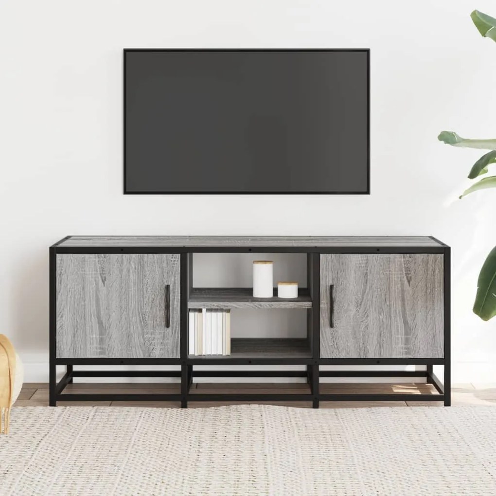 szürke sonoma színű szerelt fa és fém TV-szekrény 100x35x41 cm