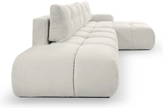 Ággyá alakítható, jobbos, L-alakú kárpitozott sarokkanapé tárolóhellyel ALMADA, bézs