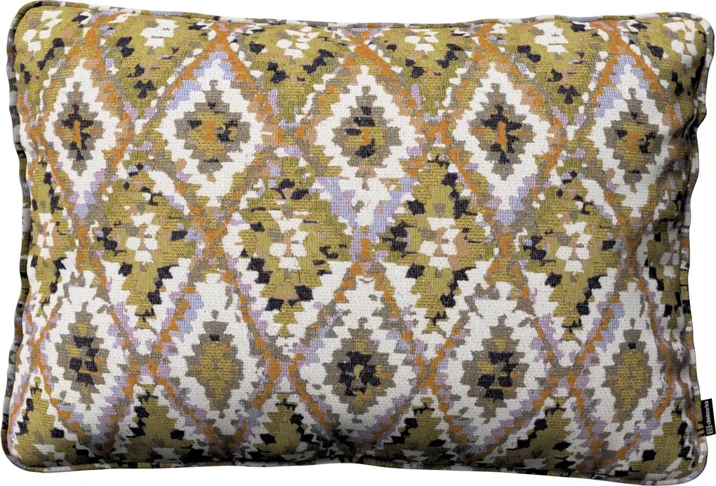 Párnahuzat 60x40 krémszínű azték mintás, olívazöld alapon