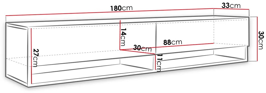 TV asztal/szekrény Aldesia 180 (wotan + fényes fekete) (RGB LED világítás színes). 1053721