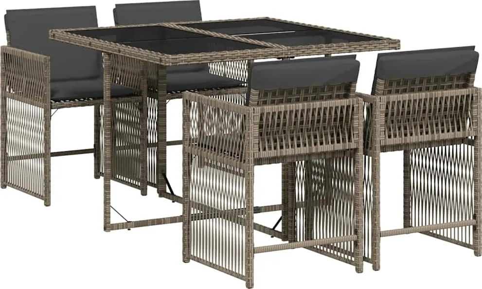 vidaXL 5 részes szürke polyrattan kerti étkezőgarnitúra párnával