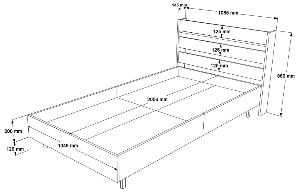 Egyszemélyes ágy éjjeliszekrénnyel 90 cm Onnie 22 (tölgy) . 1102414