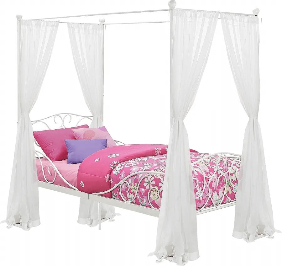 Fém ágyégbolttal, fehér, 90x200, ADELISA